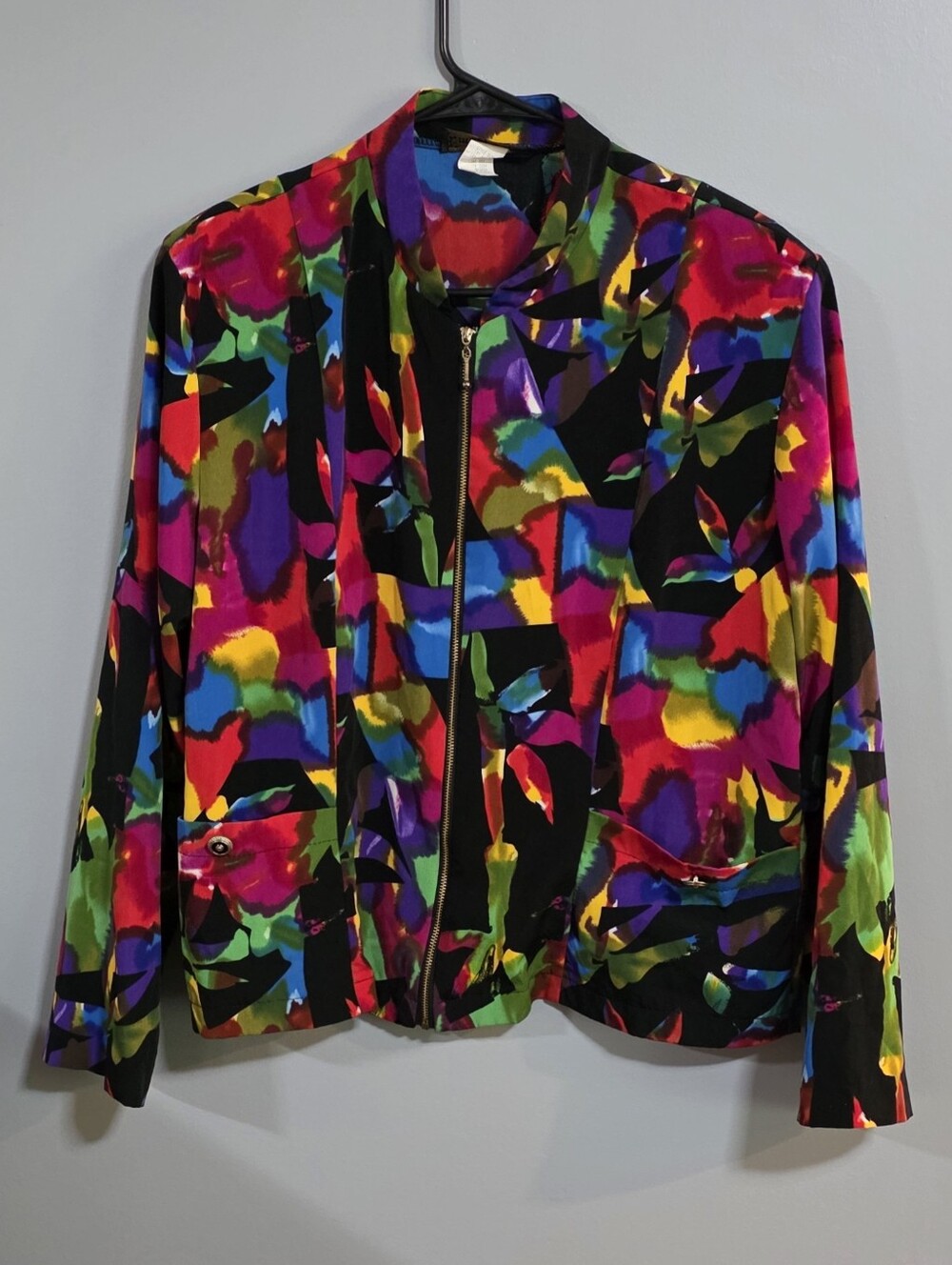Emily Adams Vintage Multicolor Floral-Print Bomber Jacket with Zip